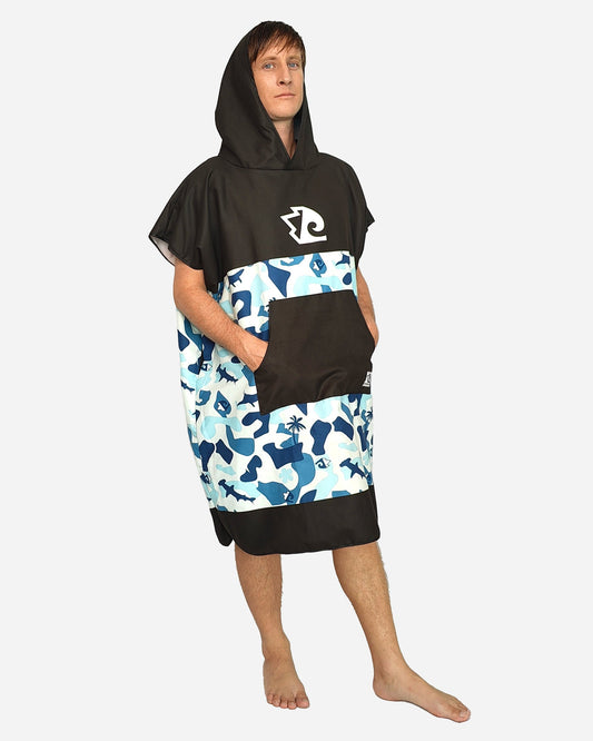 Men’s Blue Camo Surf Poncho - Stylish and Functional Beach Changing Robe