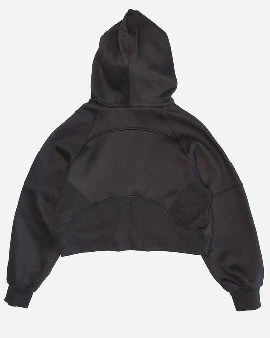 Black Zip-Up Crop Top Hoodie with Pocket for Women